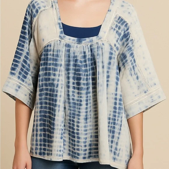 Graham & Spencer Blue White Tunic Blouse Top Sz L - Picture 2 of 8